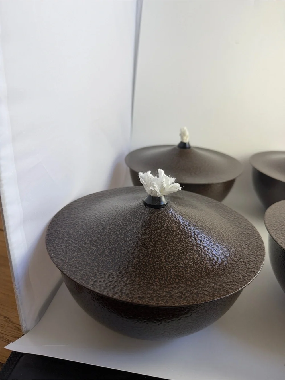 Bronze Color  Hammered Texture Tabletop Citronella Oil Lamps in Metal set of 4